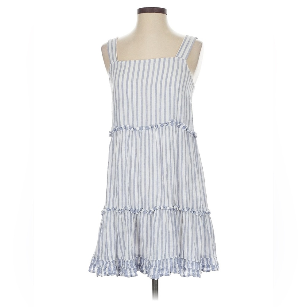 Rails Blue & White Ruffled Linen Striped Tiered Sundress Sleeveless Dress Small